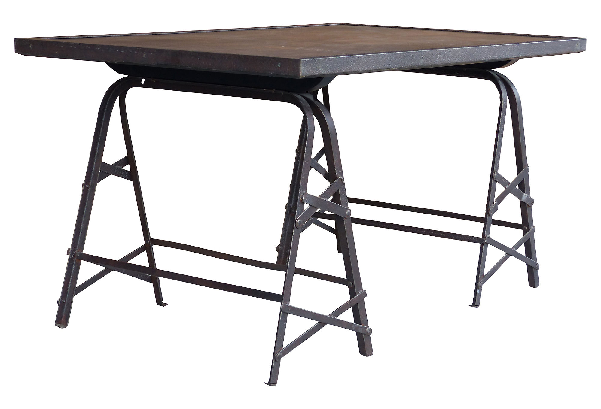 Industrial Heavy Steel Sawhorse Table Modernism